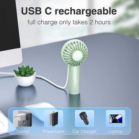 Вентилятор DC03, зеленый, с аккумулятором, ручной, настольный, USB тип-C Превью 4
