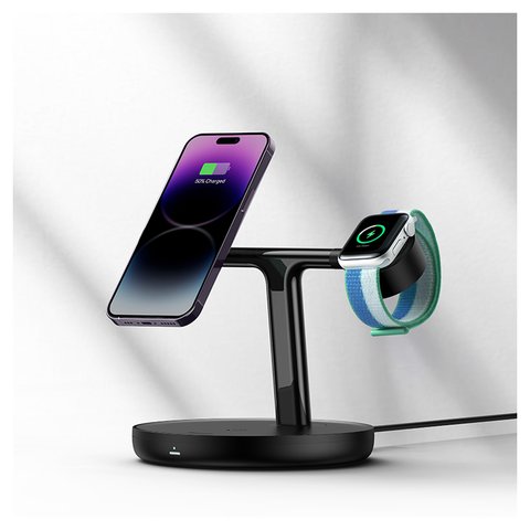 Беспроводное зарядное устройство Baseus Swan 3-in-1 Wireless Magnetic Bracket, черное, USB тип-C, пластик, 15 Вт, с подставкой, c кабелем, магнитное, #WXTE000101 Превью 2