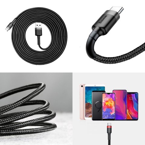 USB кабель Baseus Cafule, USB тип-C, USB тип-A, 300 см, 2 A, черный, #CATKLF-UG1 Превью 1