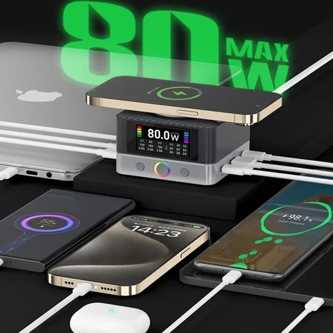 Сетевое зарядное устройство RELIFE Q7, 80 Вт, Wireless Charge, Quick Charge, 6 портов Превью 2