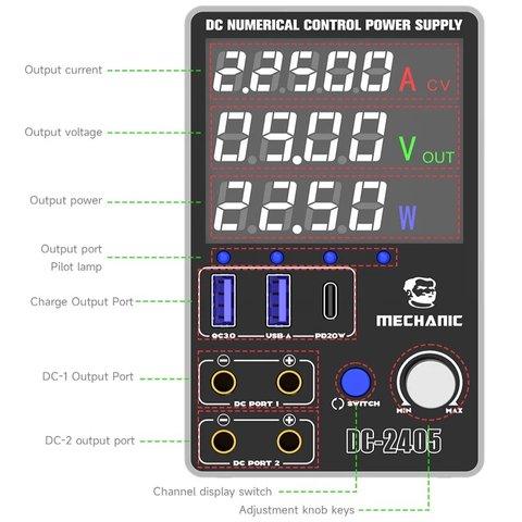 Fuente de alimentación (potencia) Mechanic DC-2405+, hasta 24 V, hasta 5 A, 120 W Vista previa  4