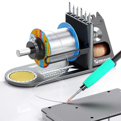 Soporte para cautines Mechanic RS5, con virutas para limpiar la punta, con un organizador Vista previa  1