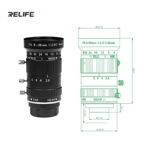 Objetivo RELIFE MB1, lente para cámara, con zoom óptico, 6-36mm; 12MP; F2.8-C; C-Mount Vista previa  5