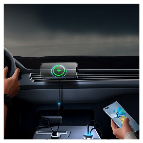 Автомобильное зарядное устройство Baseus CW01 Magnetic Claw Edition, черное, с кнопкой, c кабелем, 40 Вт, 1 порт, 12-24 B, #C40141000111-00 Превью 1