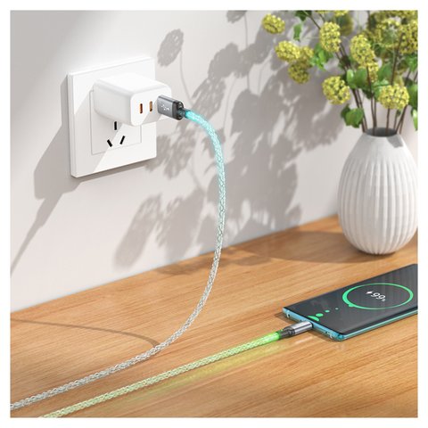 USB кабель Hoco U112, USB тип-C, USB тип-A, 100 см, 3 A, сірий, з підсвіткою, #6931474788818 Прев'ю 3