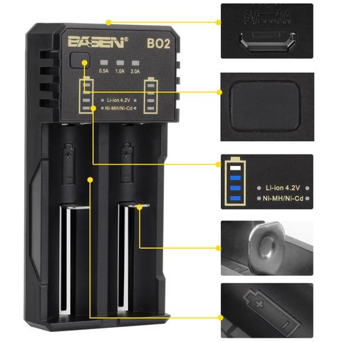Зарядное устройство Basen BO-2, для Li-ion, Ni-Cd, Ni-MH аккумуляторов, вход 5V 2A Превью 3