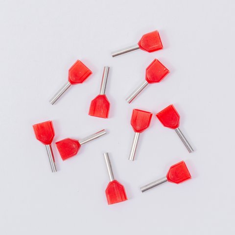 Наконечник TE0508, для 2х проводів, трубчастий, ізольований, червоний, 10 шт., 0,5 мм², 8 мм Прев'ю 1